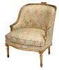 Louis XVI Style Carved Giltwood and Silk Upholstered Bergere
