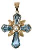 14kt. Blue Topaz and Pearl Cross Pendant