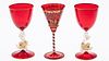 3 Venetian Ruby Glass Wine Glasses