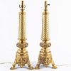 Pair of Large French Gilt-Metal Lamps