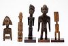 4 African Standing Figures and a Figural Tool