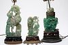 Two Chinese Green Quartz Lamps and Carved Figure