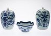 Two Chinese Blue and White Ginger Jars and a Bowl