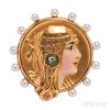 Art Nouveau 14kt Gold, Enamel, and Pearl Watch Pin, Alling & Company