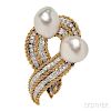 18kt Gold, Baroque Cultured Pearl, and Diamond Brooch, Trio