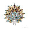 18kt Gold, Turquoise, Amethyst, Diamond, and Pearl Brooch, Meister Zurich