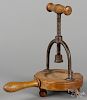 Fruitwood and wrought iron juice press, 19th c., 12'' h.