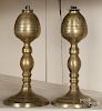 Pair of turned brass whale oil lamps, 19th c., 8 3/4'' h.