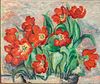 Unsigned, Red Tulips, Oil on Board