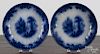 Three Flow Blue covered vegetable dishes, two - 11 1/4'' l., one - 10'' l.