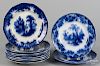 Eight Flow Blue Coburg pattern dinner plates, together with two Scinde plates, 10 1/4'' dia.