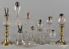 Miscellaneous colorless glass and brass fluid lamps, 19th c., tallest - 10 3/4''.