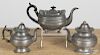 Three American pewter teapots, 19th c., tallest - 6 3/4''.