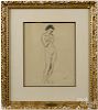 Robert Henri (American 1865-1929), monotype female nude, signed lower right, 10'' x 8''.