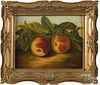 American oil on canvas still life with peaches, 19th c., signed S.E. Davis, 8'' x 10''.
