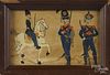 Watercolor folk drawing of soldiers, late 19th c., 4'' x 6 1/2''.