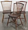 Pair of Pennsylvania rodback Windsor chairs, ca. 1825, together with a made to match chair