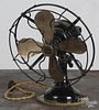 Cast iron and brass fan, early 20th c., 12'' h., together with three water sprinklers.