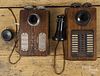 Two oak telephone intercom boxes, ca. 1900, 11 3/4'' h. and 10 1/4'' h.