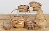 Miniature baskets, to include a Nantucket basket purse, by Larry Brewster.