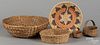 Five assorted baskets, largest - 5 1/2'' h., 17'' w.
