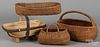 Three woven baskets, together with a bentwood basket.