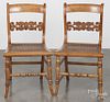 Pair of tiger maple cane seat child's chairs, ca. 1830.