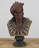 Large painted plaster bust of a Native American Indian, 19th c., inscribed Sitting Bull, 29'' h.