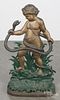 Colebrookdale painted cast iron figural umbrella stand, 19th c., with a child holding a snake, 33'' h