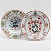 Chinese Export Porcelain Plate with Arms of Russell Quartering  Ernle and a Soup Plate with Arms of Lambton
