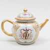 Chinese Export Porcelain Gilt-Decorated Armorial Teapot