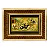 Vintage Persian Painting with Khatam Frame, Hunting Scene