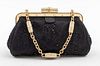 Gucci Black Silk With Embroidery Evening Bag