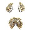 French 1960s 18k Gold Diamond Brooch Earrings Set