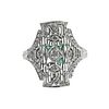 Art Deco Filigree Diamond Emerald Gold Ring