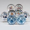 Three Pairs of Delft Pottery Plates and Two Other Plates