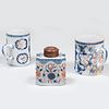 Two Chinese Export Porcelain Mugs and a Tea Caddy