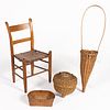 ASSORTED AMERICAN BASKETS AND MINIATURE CHAIR, LOT OF FOUR