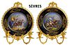 Pair Of 19th C. Bronze With Hand Painted Sevres Wall Sconces
