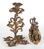 ANTIQUE FIGURAL BILL HOLDER AND CANDLEHOLDER, LOT OF TWO