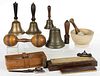 ASSORTED SCHOOL BELLS AND DOMESTIC ARTICLES, LOT OF 13