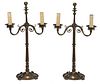Pair Oscar Bruno Bach Patinated Bronze Two Light Candelabras