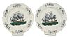 Pair of Liverpool Creamware Plates with Clipper Ship Decoration