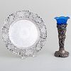 Caldwell Silver Pierced Dish and an American Silver Bud Vase with Blue Glass Insert