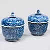 Pair of Chinese Blue and White Porcelain Bowls and Covers