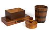 ASSORTED WOODEN MEASURE AND BOXES, LOT OF FIVE