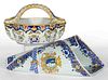 FRENCH ARMORIAL FAIENCE TIN-GLAZED CERAMIC ARTICLES, LOT OF TWO