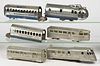 ASSORTED MANUFACTURERS MODEL RAILROAD O-GAUGE LOCOMOTIVES AND CARS, LOT OF SIX,