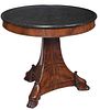 Classical Carved Mahogany Marble Top Pedestal Center Table