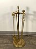 BRASS FIREPLACE TOOLS IN STAND